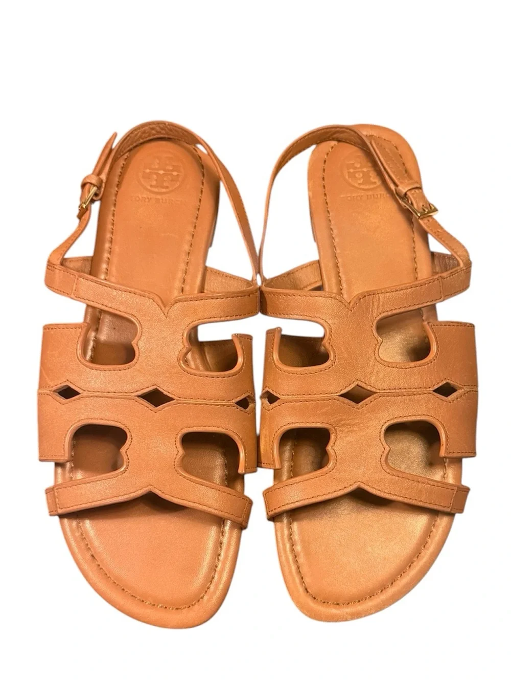 Tory Burch Cognac Leather Cutout Slingback Sandals Size 8